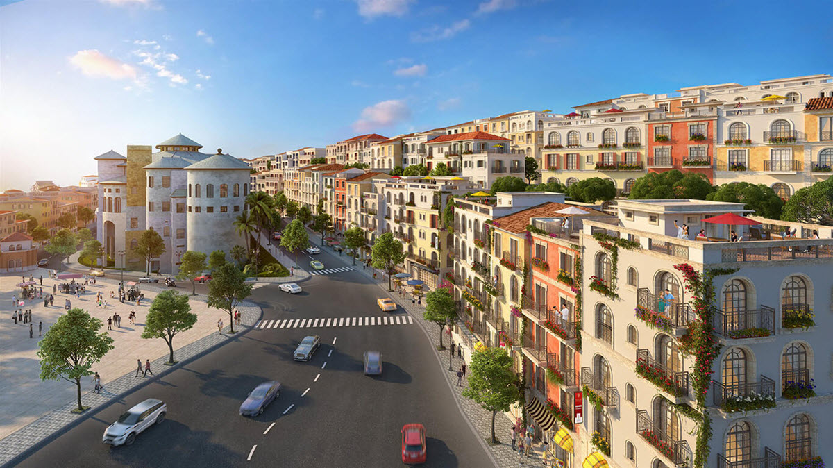 Phối cảnh cung đường Amalfi Shophouse The Center - Địa Trung Hải Ph&uacute; Quốc